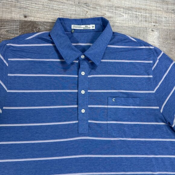 Criquet Shirt Mens Size XXL Blue Striped Golf Polo Golfer Embroidered - Picture 3 of 13